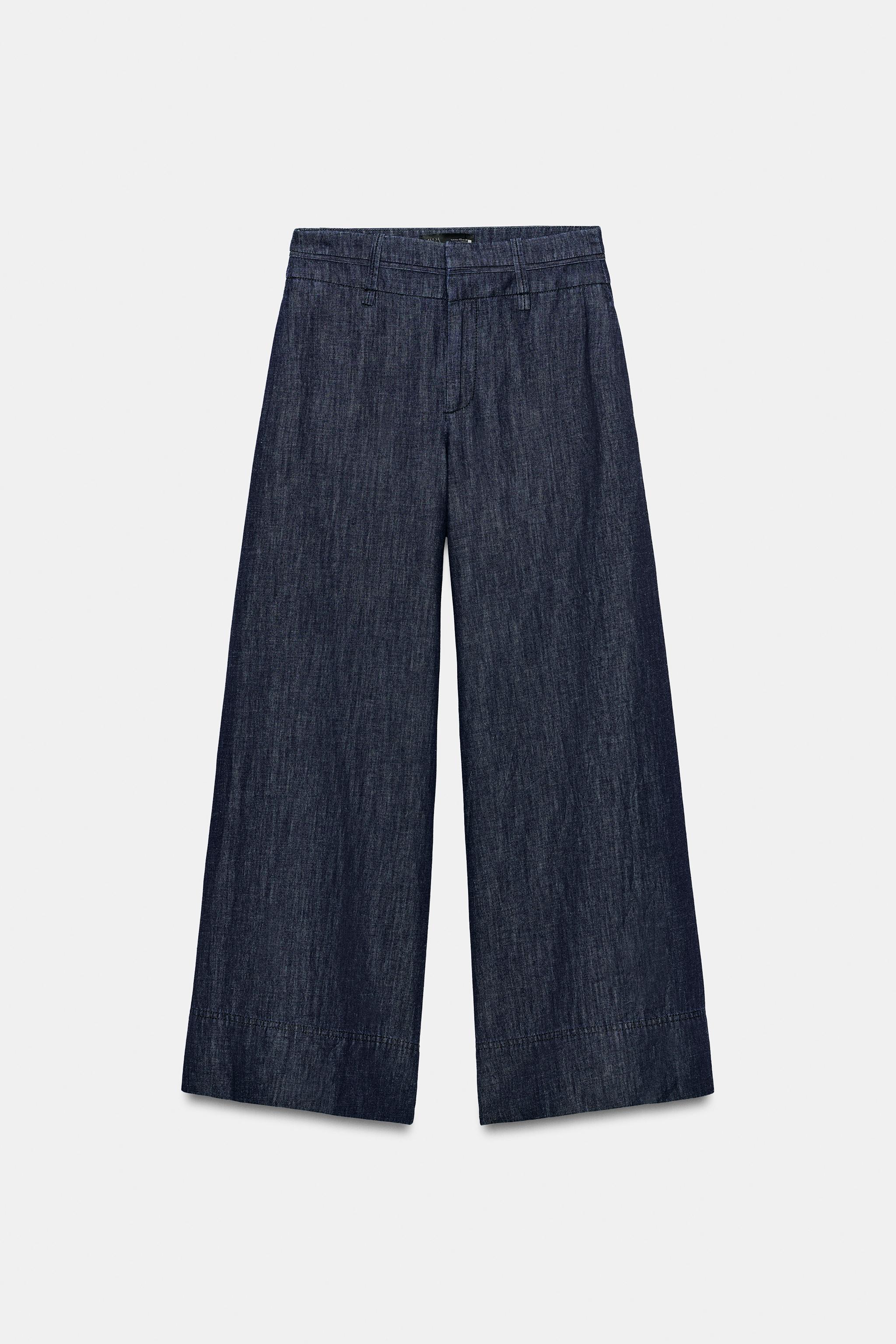 WIDE-LEG LINEN BLEND PANTS